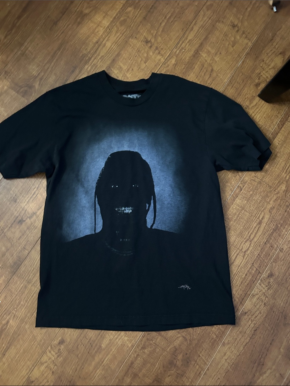 Travis Scott Black Crewneck Tee with Dark Halo Portrait